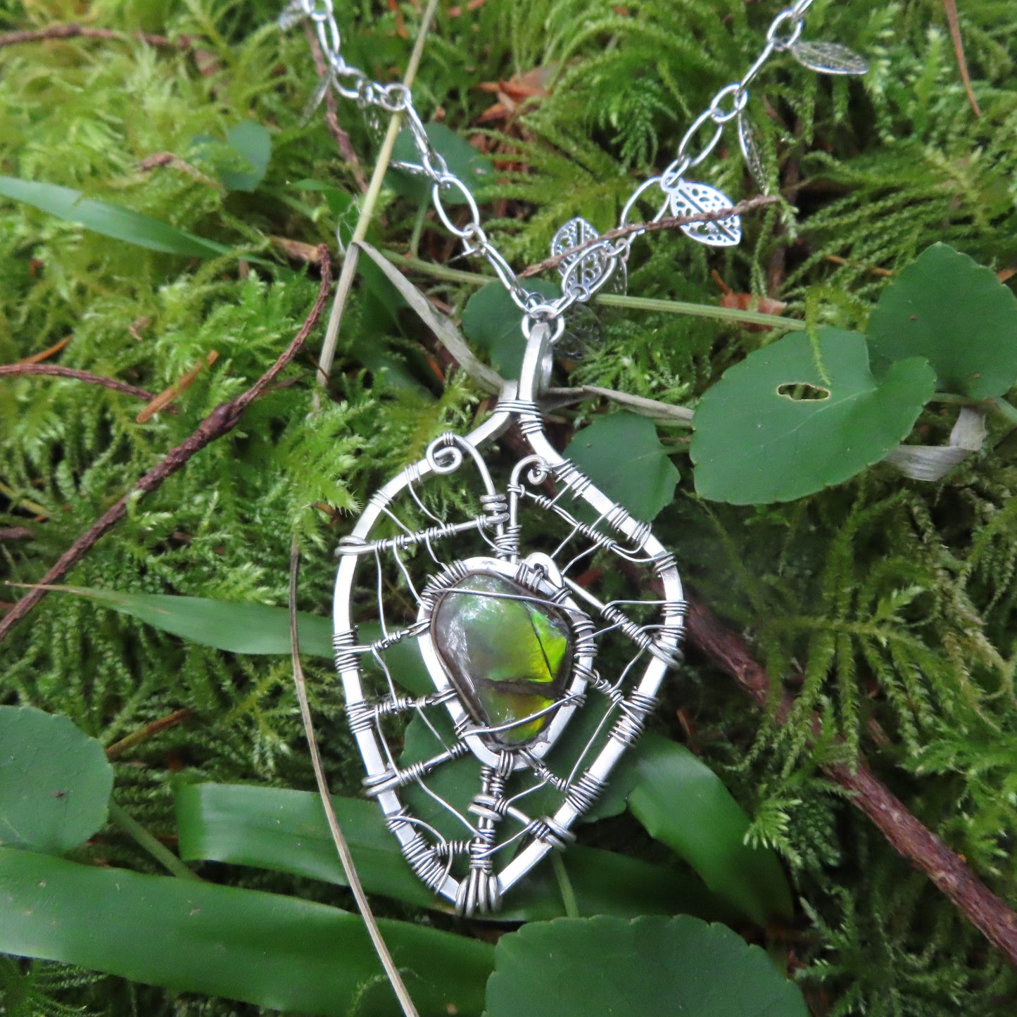 Ammolite Leaf Necklace